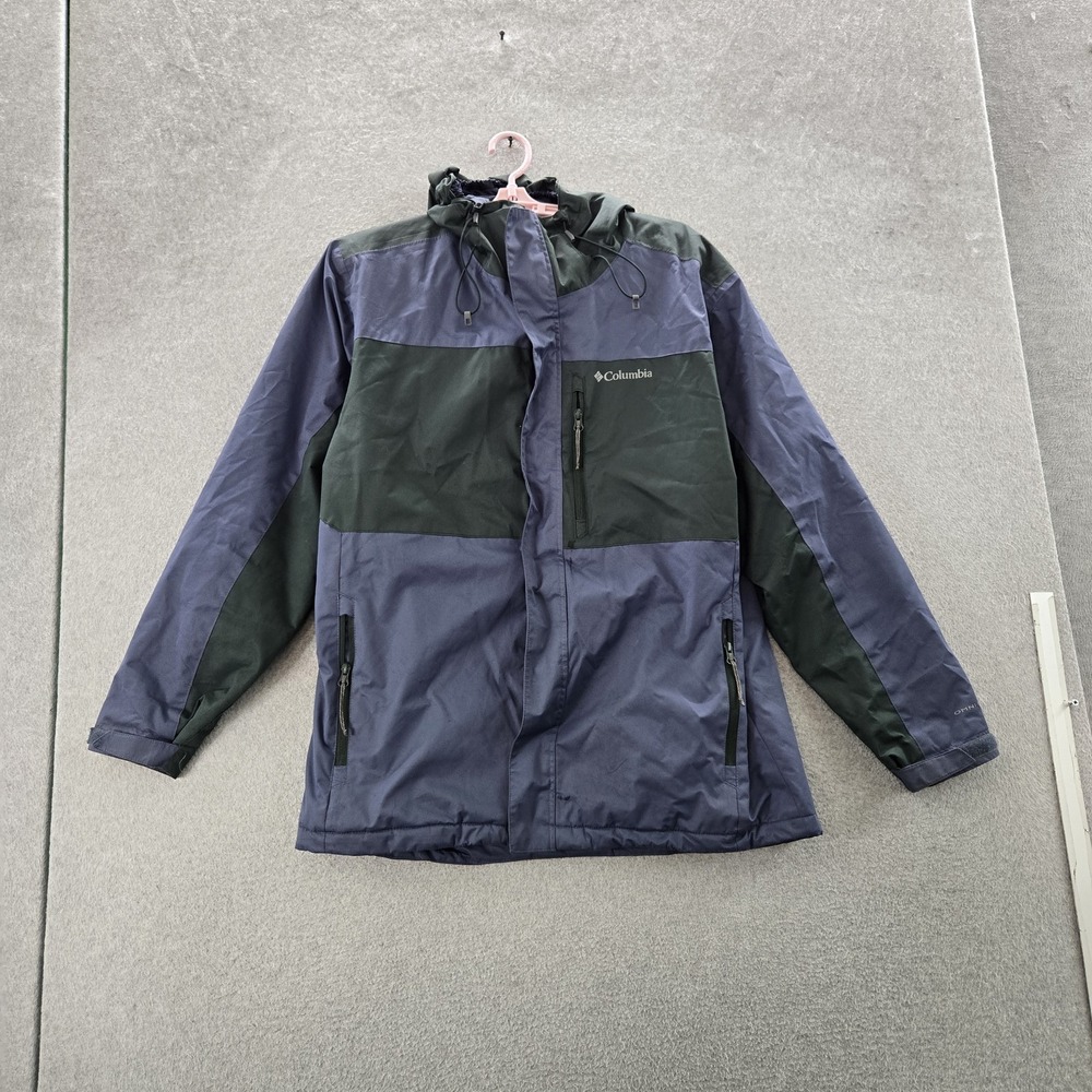Columbia Men Jacket L Blue Colorblock Tipton Peak Insulated Rain Hooded READ